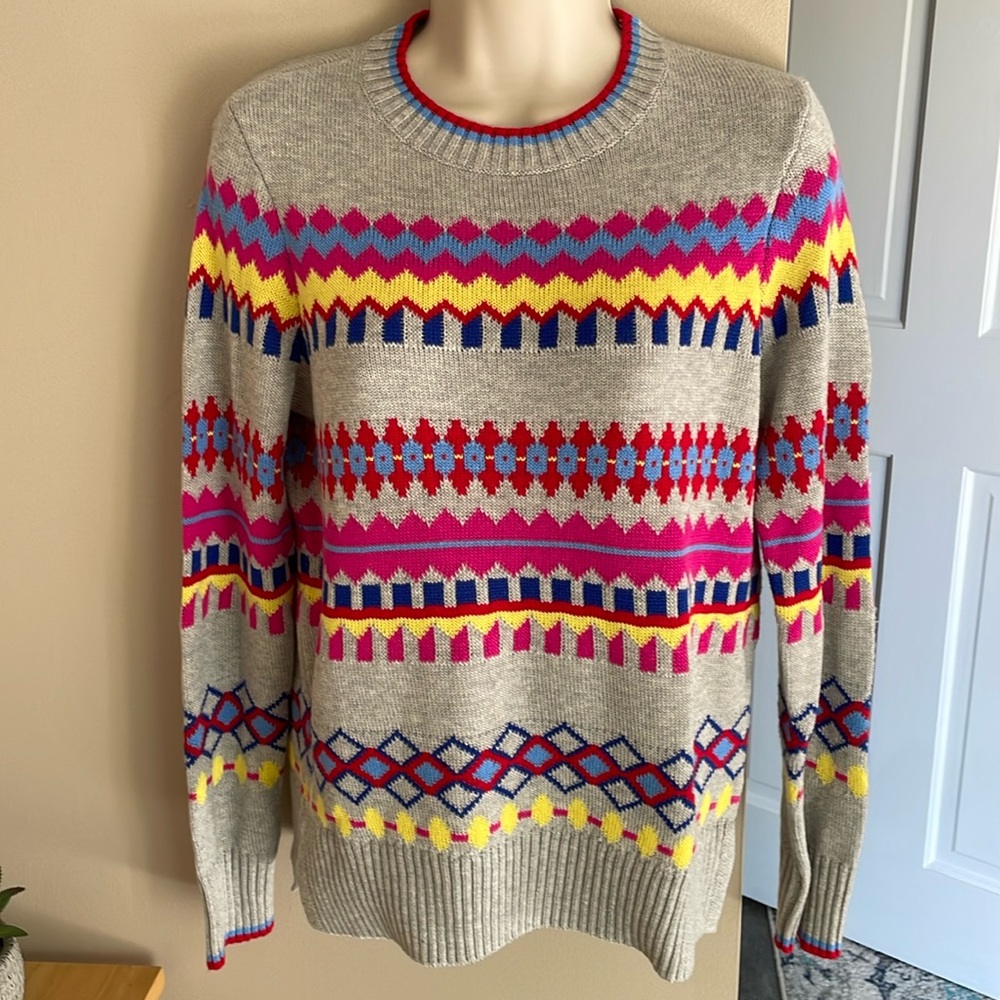 Charter Club crewneck gray and pink whimsy sweater